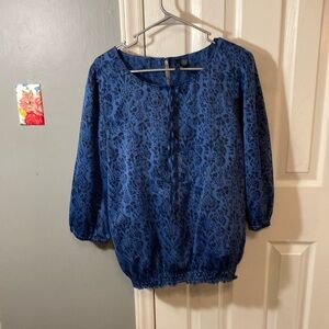 Ashley Judd Blue 3/4 Sleeve Buttoned Relaxed Blouse Size XL